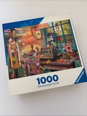 Ravensburger The Sewing Shed 1000 Piece Jigsaw Puzzle Crafts Kittens Floral